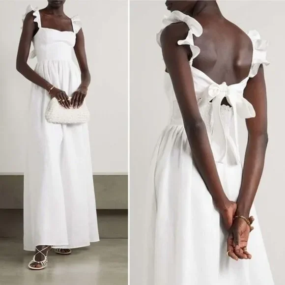 Reformation | Dresses | Nwt Reformation Vecchio Linen Dress White Maxi Gown  Ruffles Smocked Sz 8 | Poshmark